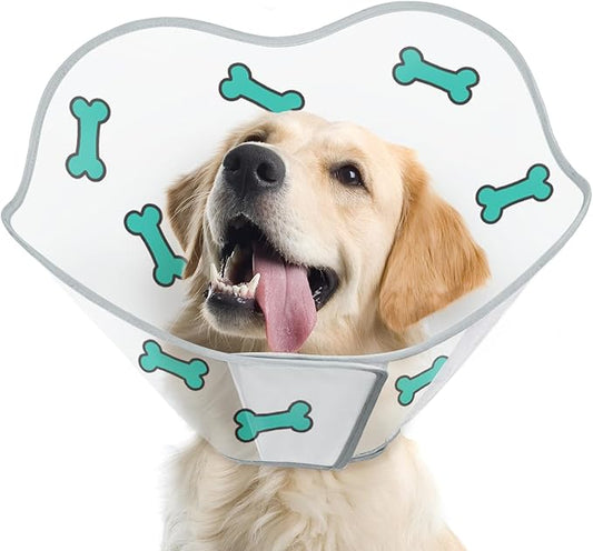 Dog Cone After Surgery - Soft, Comfortable, Adjustable Recovery Collar for Large, Medium, Small Dogs - Stop Licking with Soft Protect Edge (Bone, XXL)