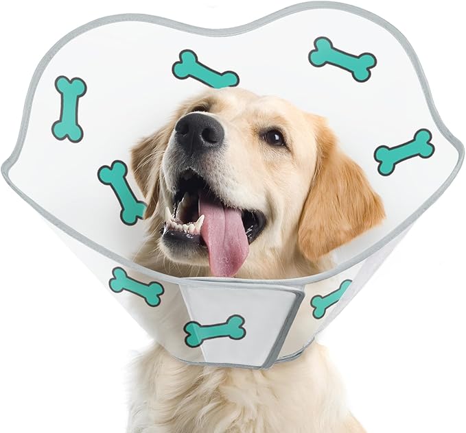 Dog Cone After Surgery - Soft, Comfortable, Adjustable Recovery Collar for Large, Medium, Small Dogs - Stop Licking with Soft Protect Edge (Bone, L)