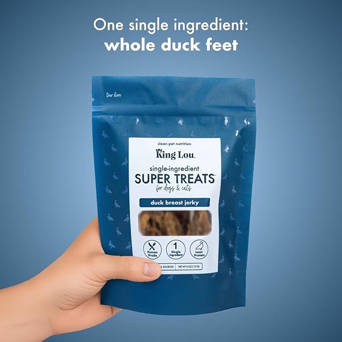 King Lou Pets - Duck Jerky Dog & Cat Treats - Single Ingredient, USA-Made, High Protein, 1 lb
