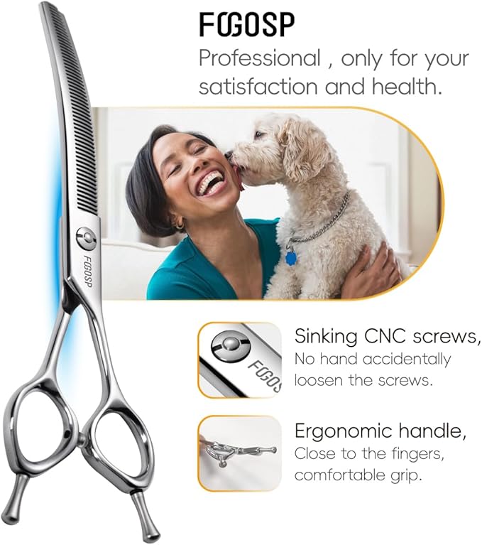 Curved Thinning Shears for Dogs 7.5'' Professional Blender Thinning Shears for Medium Large Dog 35% Thinning Rate (7.5 In, V Type Blender)