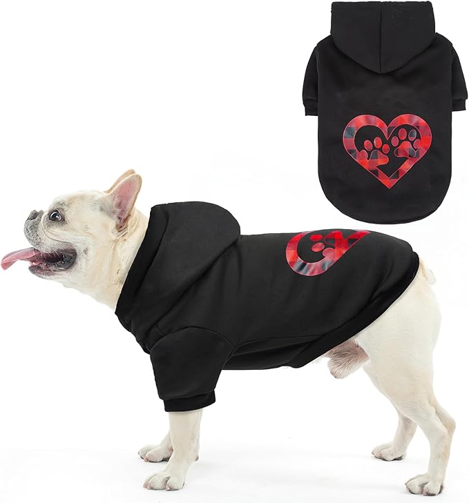 SCENEREAL Dog Hoodie with Leash Hole, Warm & Soft Fleece Dog Sweater & Sweatshirt for Small Medium Large Dogs, Pets Clothes Cold Weather Costume, Heart Print S