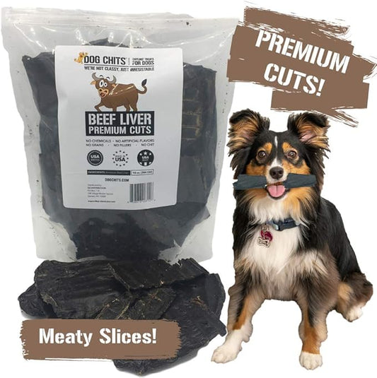 Dog Chits Beef Liver-Premium Cuts | Dog and Puppy Chews | Made in USA, Grass Fed Beef | All-Natural Quality Treats | Easily to Break (Training) | Large and Small Breeds | Irresistible Liver |10 oz.