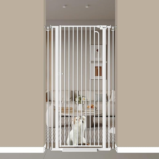 57" Extra Tall Cat Gate for Doorways, 29.5"-33.4" Tall Pet Gates for Cats Walk Through, Auto Close High Baby Gates with Door, Child Safety Gate Indoor Stairs, Cat Proof Gate for Dogs, White