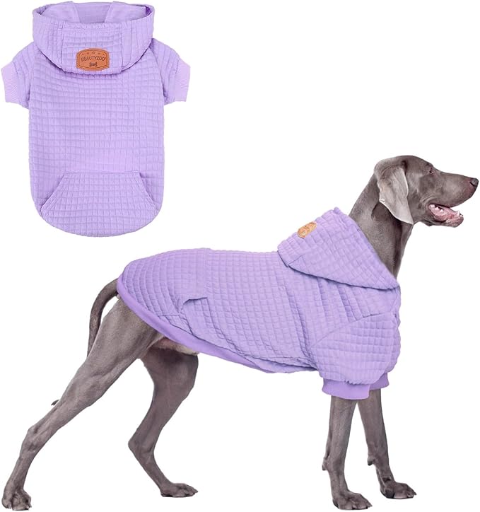 BEAUTYZOO Dog Sweaters for Large Dogs Girls Boys, Warm Winter Dog Hoodie Sweatshirt with Pocket & Leash Hole,Soft Waffle-Like Laminated Cotton Pet Clothes for Big Breeds Indoor Outdoor Cold Weather
