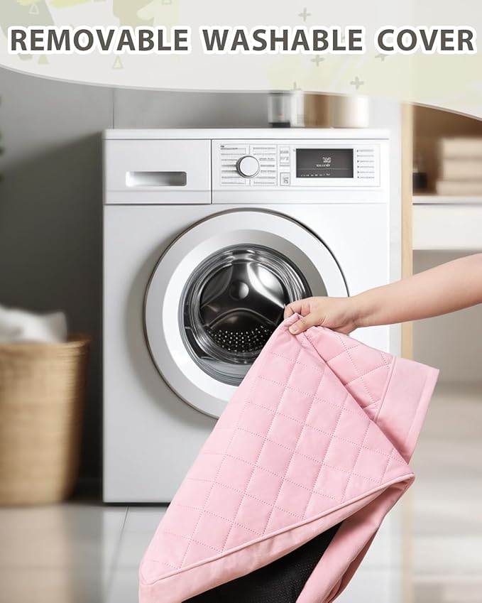 Orthopedic Dog Beds Large Sized Dog Waterproof Pet Kennel Pad with Removable Washable Cover and Non-Slip Bottom, 35x23 Inch, Pink