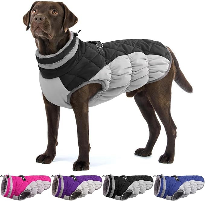 Dog Coats for Large Dogs,XL Dog Coat,Warm Fleece Winter Coat with D-Ring,Back Zipper Pet Jacket for Large Dogs,Waterproof Pet Snow Jacket Clothes Snowsuit Beagle Corgi Border Collie,Black,XL
