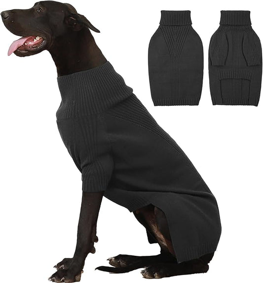 IECOii Extra Large Dog Sweater 4XL,Thermal Warm Dog Sweaters for Giant Breed Dogs,Turtleneck Knitted Knitwear for Pet Winter,Stretchy&Easy On Doggy Sweatshirt for Doberman,Great Dane(Grey,XXXXL)