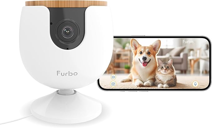 Furbo Mini Pet Camera: Security Cam w/Barking/Meowing Alerts, Cat or Dog Tracking w/Phone App, Smart Home Indoor Monitoring, 2-Way Speaker. No Subscription Needed. Standard See, Talk & Toss Features