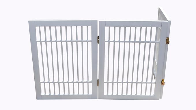 Pet Dog Gate Strong and Durable Freestanding Folding Acacia Hardwood Portable Wooden Fence Indoors or Outdoors by Urnporium (White Pet Gate, 3 Panel 24" Tall)