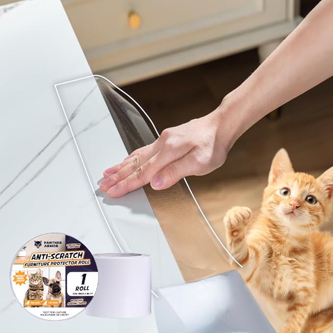 Extra Long Roll Cat Scratch Furniture Protector Tape – Single-Sided Anti-Scratch Furniture Guard (88 ft) – Clear, Flexible & Easy to Cut – Not for Leather, Velvet, Microfiber