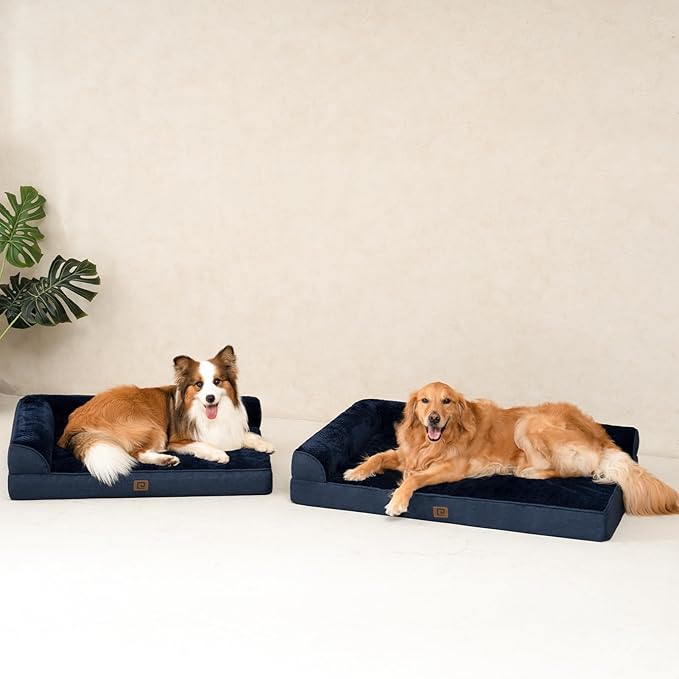 EHEYCIGA Memory Foam Dog Bed Large Sized Dogs, Pet Bed for Large Dog for Crate with Waterproof Liner, Pet Couch Bed Orthopedic with Washable Removable Cover, 35x23x6 Inches, Navy Blue