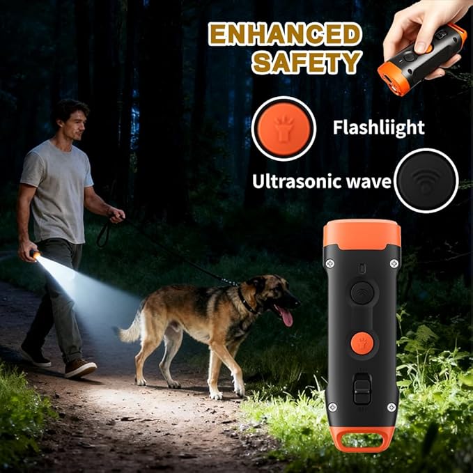 Ultrasonic Dog Bark Deterrent and Training Device with Flashing Light Dog Whistle to Stop Barking Neighbors Pet, Anti Barking Device for Dogs Up to 39 Feet, Compact and Portable