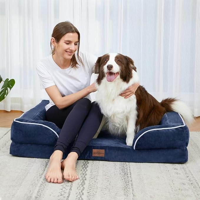 Comfort Expression Orthopedic Dog Bed for Extra Large Dogs 42x30 Inch, Waterproof Egg Crate Foam XL Pet Bed with Removable Bolsters, Dog Couch with Washable Cover & Non-Slip Bottom, Navy Blue