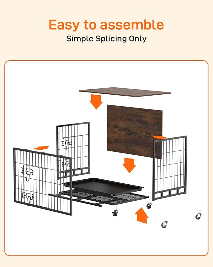 Dog Crate Furniture, 38.6" Wooden Dog Crate with Double Doors, Dog Furniture, Large Dog Kennel Indoor End Table for Large Dogs, Rustic Brown