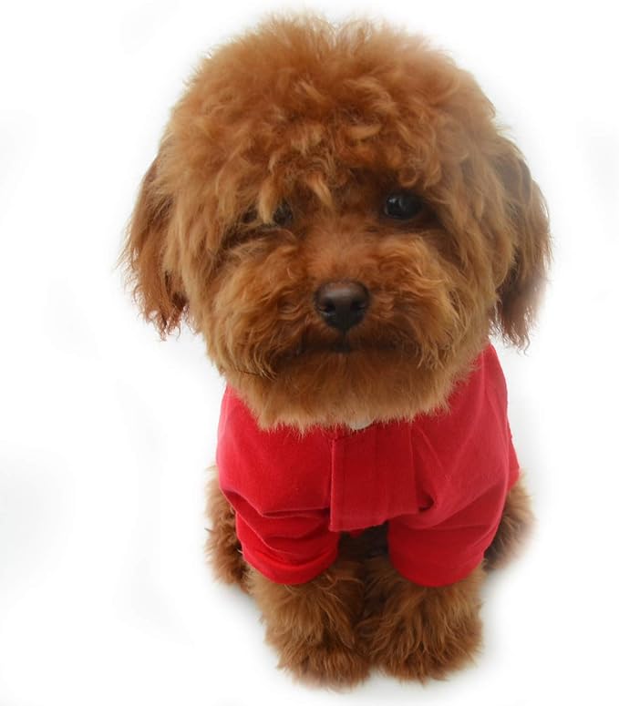 Lovelonglong Four Feet Dog Lightweight Pajamas, Pure Cotton Dog Jumpsuits 4 Legs Dog Onesies T-Shirt Stylish PJS Puppy Costume for Large Medium Small Dogs Red S