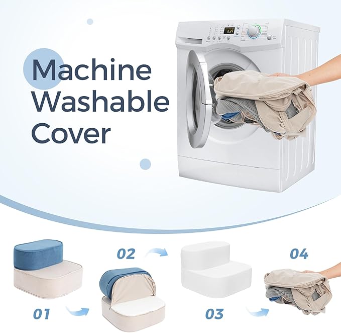 Dog Stairs for High Beds 10.6" H 2-Step Pet Steps Non-Slip Balanced with Anti-Slip Washable Cover and Suitable Durable High Density Foam for Small Dogs Cats or Senior Dogs with Arthritis