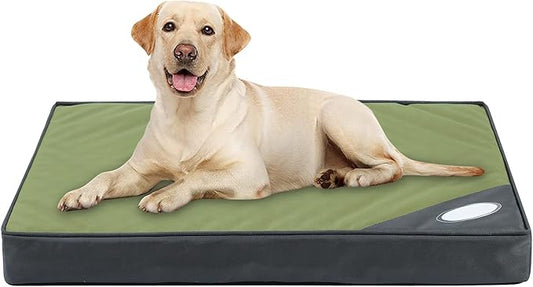 Orthopedic Outdoor Waterproof Dog Beds for Extra Large Dogs, Washable Crate Bed with Egg Crate Foam Pet Bed Mat and Removable Oxford Fabric Cooling Cover Bed,45"x 32", Dark Green