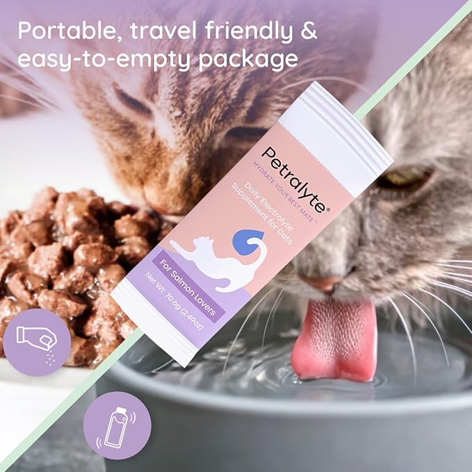 Cat Hydration Electrolyte and Cat Joint Supplement | Hydration Support for Cats w/Glucosamine, Chondroitin, L-Glutamine, Taurine, Lysine & Prebiotics | for Salmon Lovers | 32 Packets