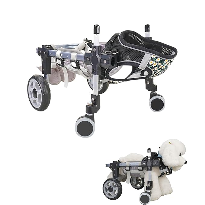 Dog Wheelchair for Back Legs，Adjustable Pets Cart Mobility Aids for Little Pets,Chest & Thigh Support,Suitable Small Medium Dogs (Four Rounds, S)