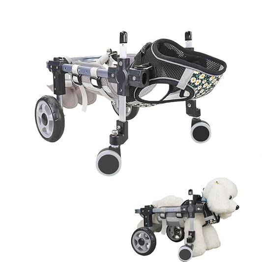 Dog Wheelchair for Back Legs，Adjustable Pets Cart Mobility Aids for Little Pets,Chest & Thigh Support,Suitable Small Medium Dogs (Four Rounds, M)