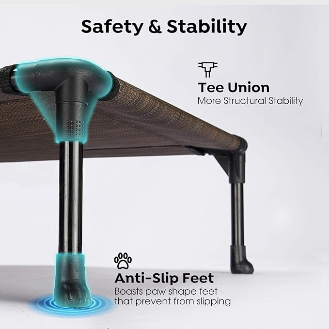 Veehoo Outdoor Elevated Dog Bed for Small Dogs, Cooling Raised Dog Cots Beds Training Platform Off Ground Hammock with Breathable Mesh, No-Slip Feet, 22"x17", Brown