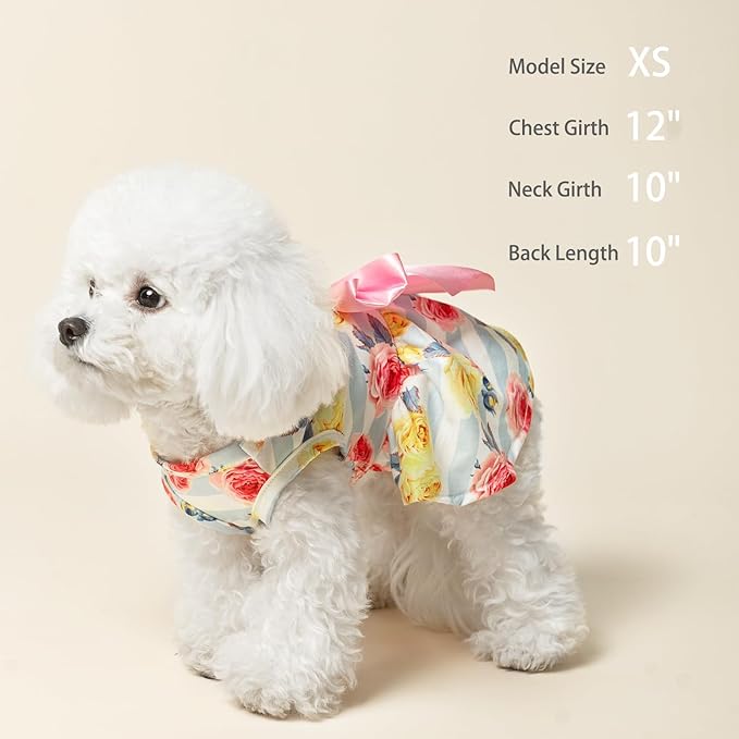 PUPTECK Floral Dog Dress for Spring Outfit Puppy Cute Small Dogs Clothes,Stripe,L