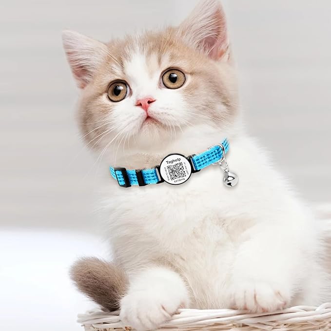 2-Pack Reflective-Breakaway Cat Collars with Bells with QR Code Name Tag, Cat ID Tag Personalized,Smart ID tag Cat Collar,Ideal for Girl Cats Male Cats Kittens Puppies (Black&Pink,NO airtag Holder)