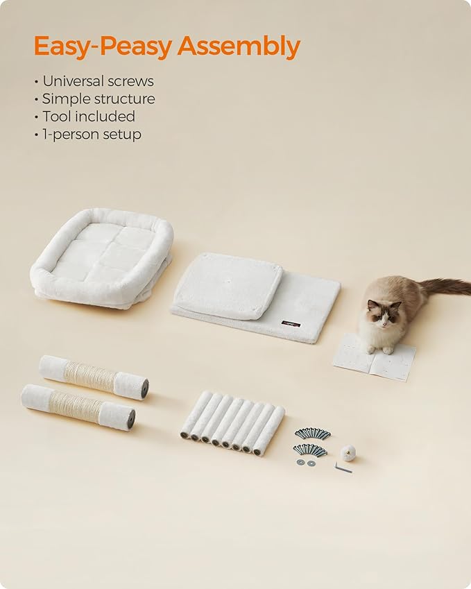 Feandrea Cat Tree, 33.1-Inch Cat Tower, L, Cat Condo for Large Cats up to 16 lb, Large Cat Perch, 2 Cat Caves, Scratching Post, Cream White UPCT061T01