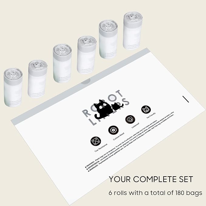 Cat Litter Box Robot 4 and 3 Waste Bags, 180 Pack Automatic Litter Box Bags, Thick Heavy Duty Cat Litter Box Liner Bags 25.2 X 15.7 IN