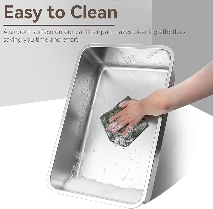 GOLDENKEY Extra Large Stainless Steel Cat Litter Box with High Sides,XL Metal Litter Box for Big Cat,Non Stick Smooth Surface,Easy to Clean,Deep & Durable(23.43" L x 15.55" W x 7.87" H)