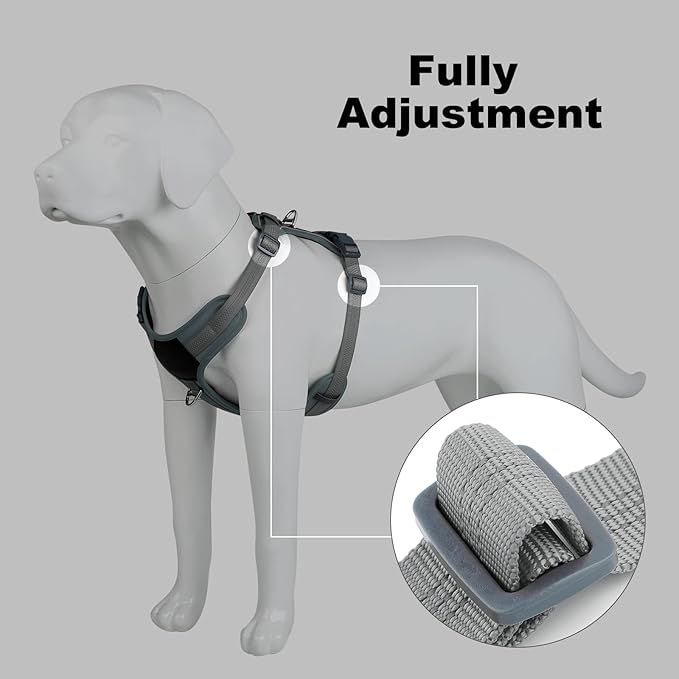 Plutus Pet No Pull Dog Harness, Release at Neck, Soft Padded, Reflective Adjustable Dog Vest Harness for Small, Medium, Large Dogs(Gray,M)