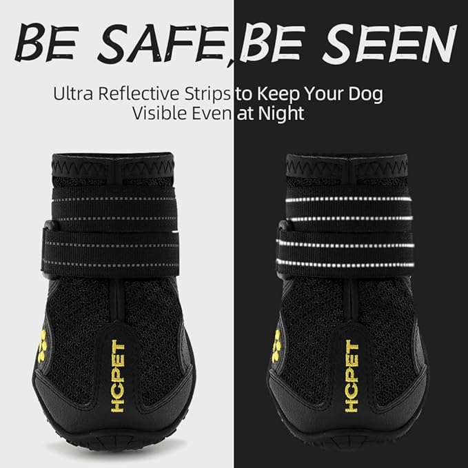 Hcpet Dog Shoes, Dog Boots for Large Dogs, Waterproof Dog Booties Paw Protector for Summer Hot Pavement, Winter Snowy Day, Outdoor Walking, Indoor Hardfloors Anti Slip Sole Black Size 7