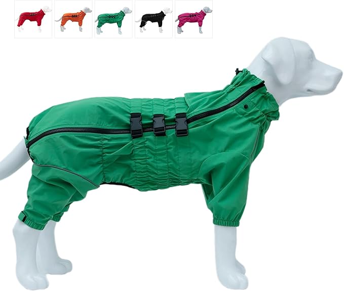 Dogs Waterproof Jacket, Lightweight Waterproof Jacket Reflective Safety Dog Raincoat Windproof Snow-Proof Dog Vest for Small Medium Large Dogs Green XXXL