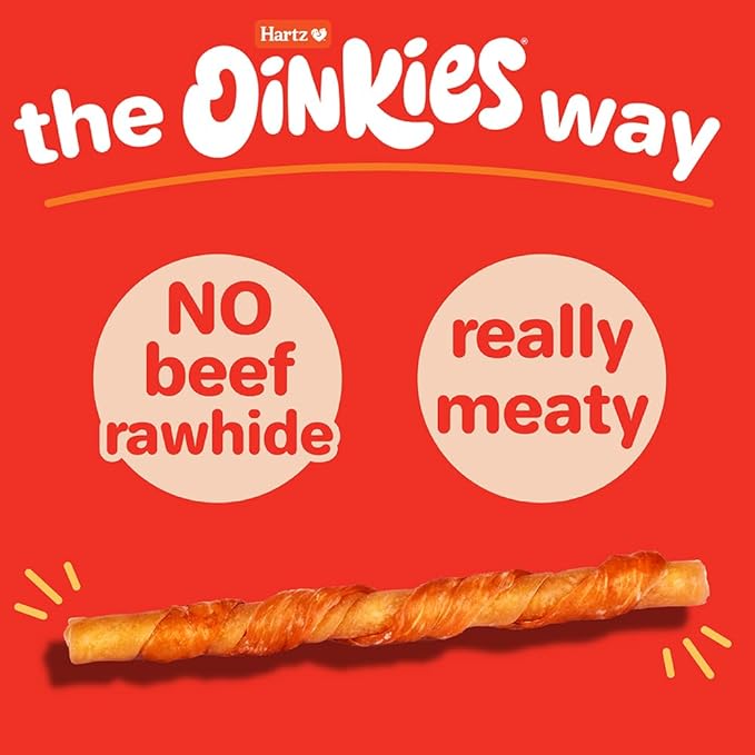Hartz New Oinkies Bacon Wrapped Twists, Real Meaty Chews with 100% Real Bacon and No Beefhide, 28 Count