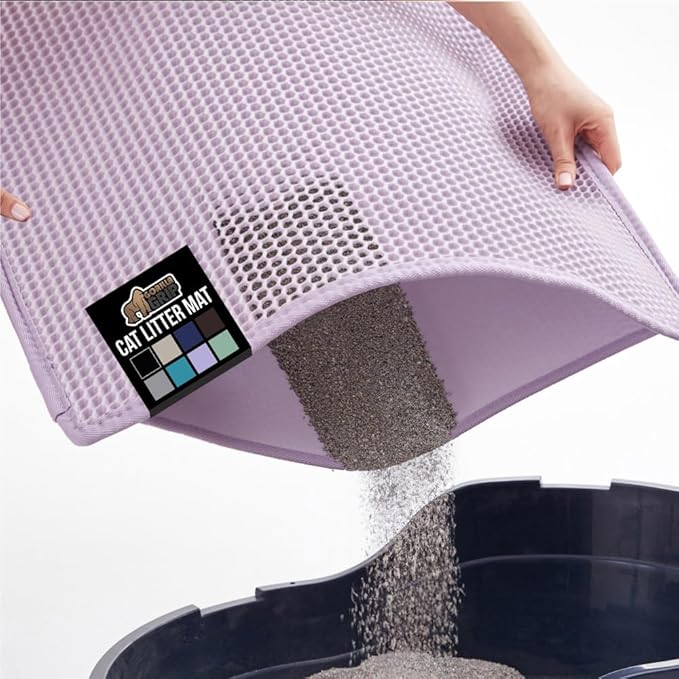 GORILLA GRIP Honeycomb Cat Litter Box Mat, 35x24 Two Layer Trapping Waste Mats, Soft On Paws, Litter Box Supplies and Essentials for Indoor Cats, Traps Excess, Water Resistant for Floors, Purple
