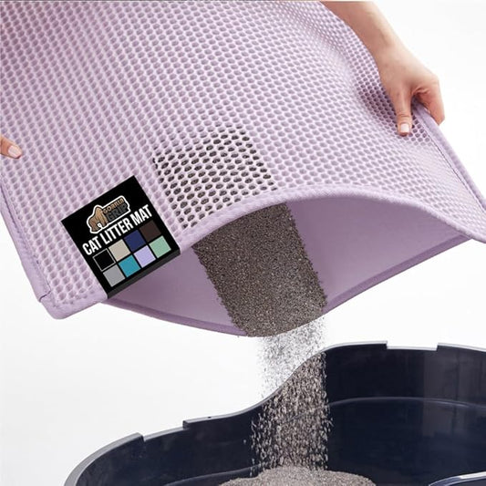GORILLA GRIP Honeycomb Cat Litter Box Mat, 35x24 Two Layer Trapping Waste Mats, Soft On Paws, Litter Box Supplies and Essentials for Indoor Cats, Traps Excess, Water Resistant for Floors, Purple