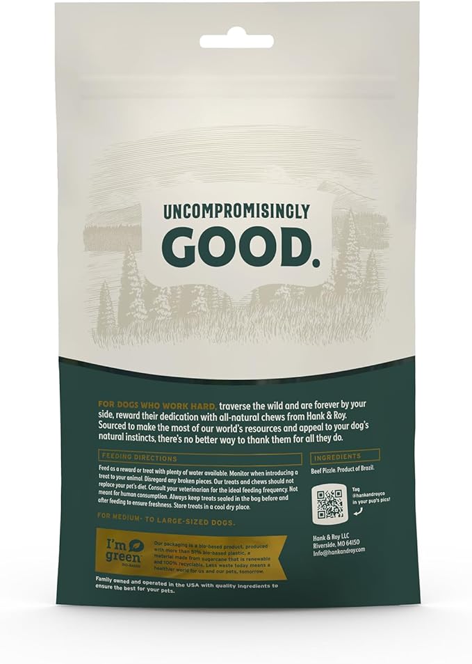 Hank & Roy All-Natural, Single-Ingredient Dog Bully Sticks, Long Lasting, Easily Digestible Dog Chews, Antibiotic and Hormone Free 6” Beef Pizzle Sticks for Dogs, Pack of 6