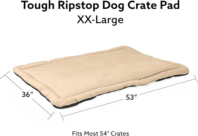 K9 Ballistics Tough Ripstop Dog Crate Pad - Durable, Machine Washable XXL Kennel & Travel Mat for XX Large Dogs, 53 x 36 Fits 54" Wire Crates, Sandstone