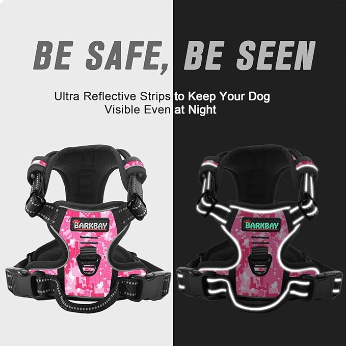 BARKBAY No Pull Dog Harness Front Clip Heavy Duty Reflective Easy Control Handle for Large Dog Walking(Pink camo,XS)