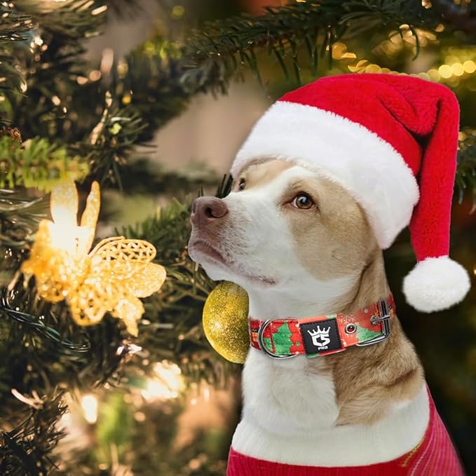 TSPRO Tactical Dog Collar 1.5 Inch Wide Thick Dog Collars with Heavy Duty Metal Buckle, Durable, Strong, Adjustable for Medium to Large Dogs (Christmas Green M)