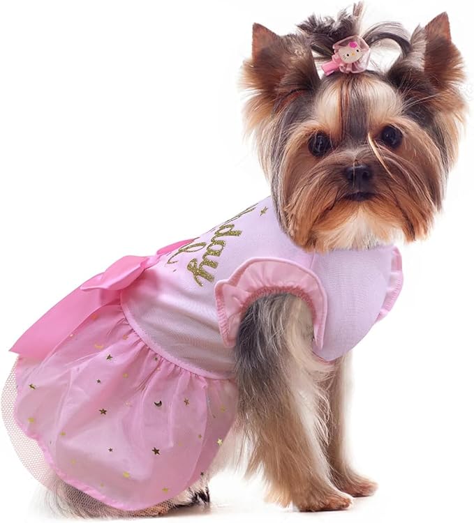 Dog Birthday DressTulle with Big Bowknot Princess Dog Cat Birthday Outfit Girls Doggie Dresses Clothes for Small Coach Cats Pink (XX-Large)