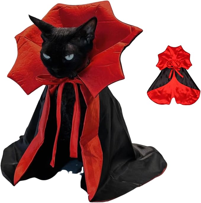 Cat/Dog Vampire Costume, Cute Funny Scary Pet Cape Cloak Clothes for Kitten & Small Medium Large Dogs, Dress Up Outfit for Halloween Cosplay (Small)