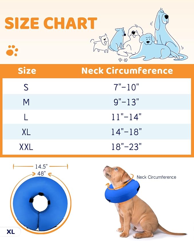 Supet Inflatable Dog Cone Collar Alternative After Surgery, Dog Neck Donut Collar Recovery E Collar to Stop Licking, Soft Dog Cone for Medium Large Dogs