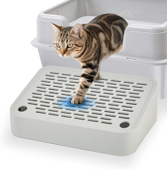 SpaceTime Elevated Cat Litter Mat for Litter Box,Trapping Litter Ramp/Steps for Floor Indoor,Washable Easy Cleaning Cat Pad with Filter Function,Suitable for Kitty & Senior Cats (Grey)