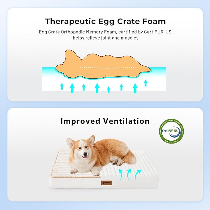 Orthopedic Dog Crate Bed for Large Sized Dog - Waterproof Puppy Bed for 36 Inch Kennel with Removable Washable Corduroy Cover, Support with Egg Crate Foam Filling, Grey
