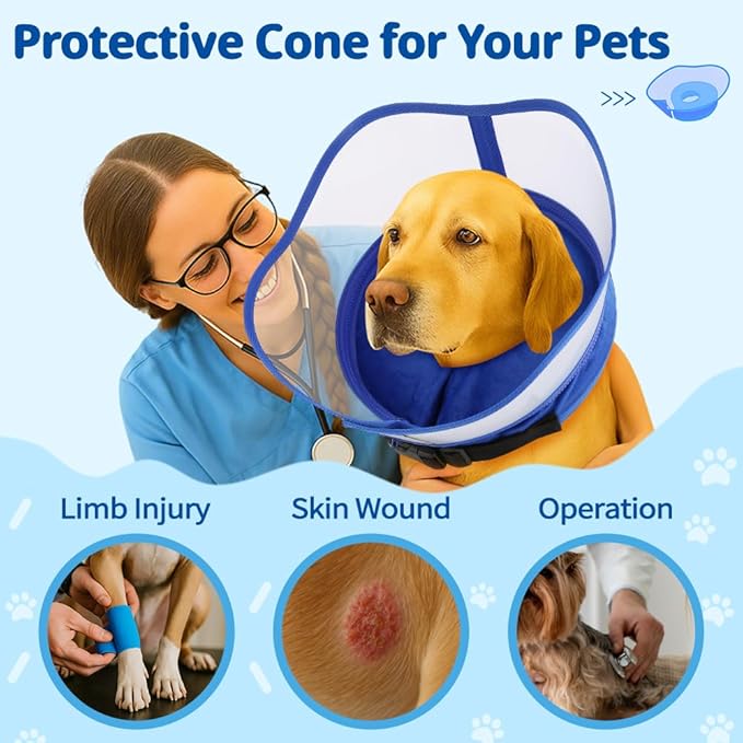 Soft Dog Cone Collar, Inflatable Donut Cones Alternative After Surgery with Anti-Lick Shield, for Large/Medium/Small Dogs to Stop Licking, Elizabethan Neck Ecollars of Shame, Comfy E Pillow Recovery