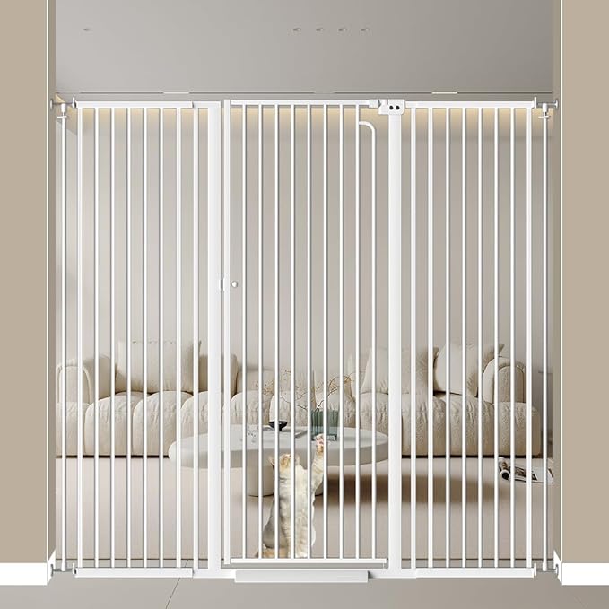 57" Extra Tall Cat Gate for Doorways 57.48'' - 62.21'' Wide High Pressure Mounted Dog Gate, Tall Pet Gates for Doorways No Drilling, Auto Close Safety Baby Gates for Dogs Cats(White)