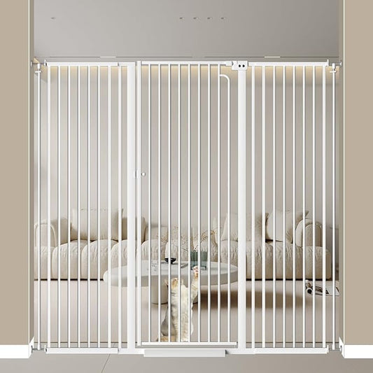 57" Extra Tall Cat Gate for Doorways 57.48'' - 62.21'' Wide High Pressure Mounted Dog Gate, Tall Pet Gates for Doorways No Drilling, Auto Close Safety Baby Gates for Dogs Cats(White)