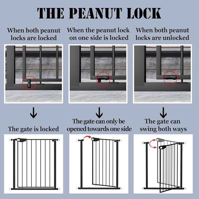 DEARBB Triple Lock Baby Gate for Stairs Doorways and House 31" to 86" Extra Wide Pressure Mounted Easy Walk Through Auto Close Safety Pet Gate Black 31.1-48.42"