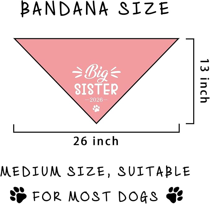Big Sister 2026 Dog Bandana Gender Reveal Big Sister Baby Announcement Gift Pregnancy Announcement Photo Prop for Dog Lover Pet Scarf Accessories for Small Medium Large Dog